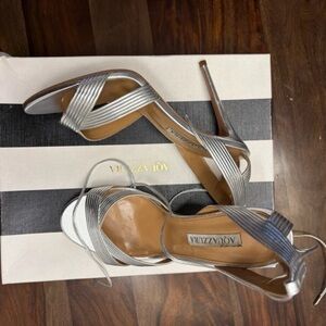 Aquazzura Metallic Silver Strappy Heels